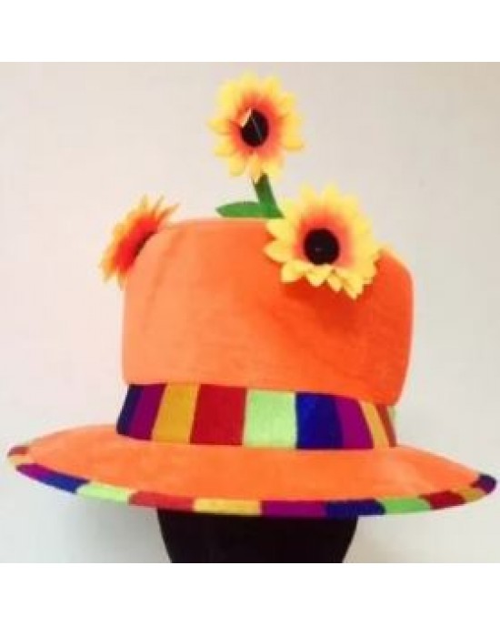 CAPPELLO CLOWN ARANCIONE CON FIORI