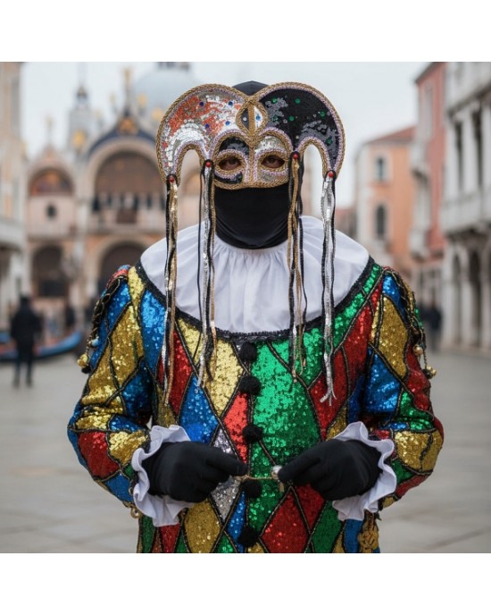 MASCHERA ARLECCHINO PAILLETTES